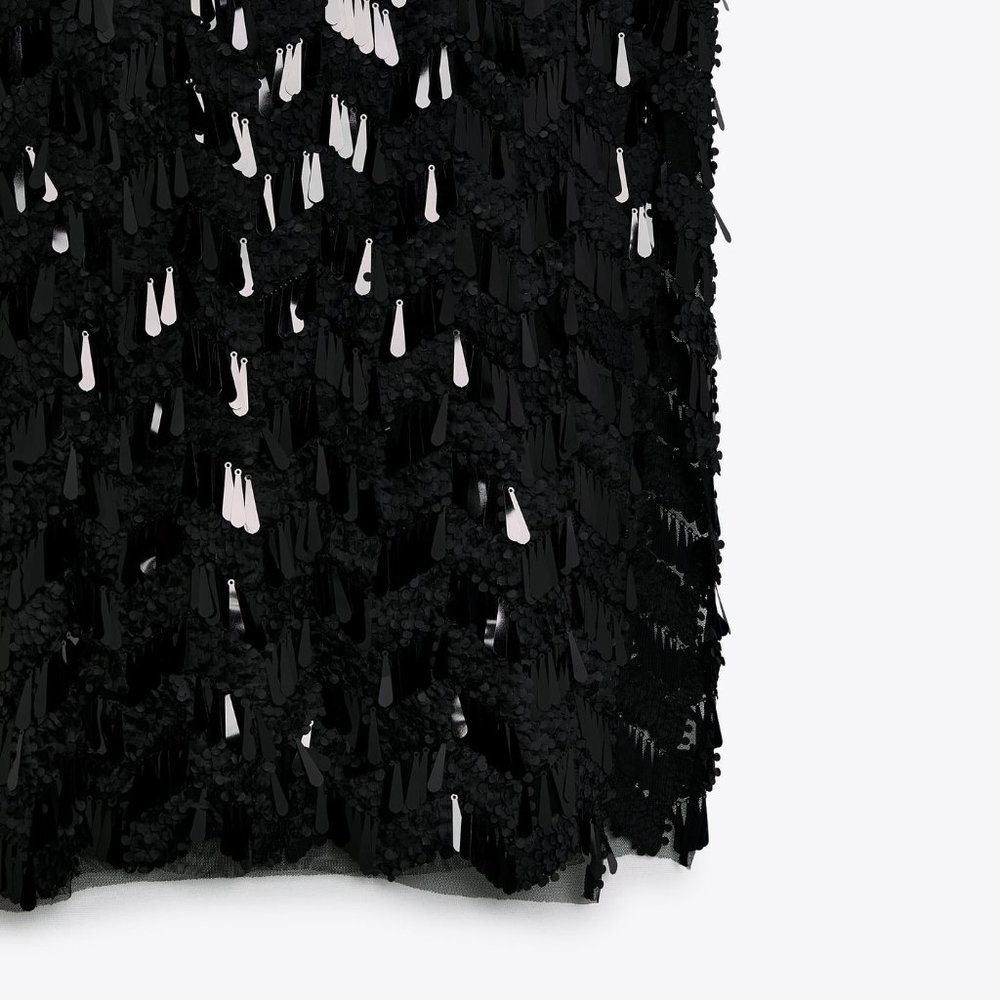 Zara Black Sequin Midi Skirt - Picture 10 of 15